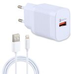 LZ-728 2 in 1 caricabatterie da viaggio con interfaccia USB QC 3.0 da 18 W + set di cavi dati da USB a 8 pin, spina europea, lunghezza cavo: 1 m (bianco)