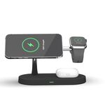 T268 5 in 1 15W Caricabatterie wireless multifunzione multifunzione per iPhone 12 Series & Apple Orologi e AirPods 1/2 / PRO, con luce a LED (nero)