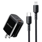 AWEI PD3 20W PD Type-C + QC 3.0 Interfaccia USB Caricabatterie da viaggio veloce con cavo dati, spina USA
