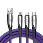 Ko51 1.2m 3 in 1 USB a 8 Pin + USB-C / Type-C + Micro USB SHARK Text Cable (Blue)
