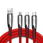 KO51 1.2m 3 in 1 USB a 8 PIN + USB-C / TYPE-C + Micro USB Cavo da dati Squalo USB (rosso)