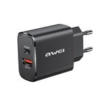 Awei PD7 20W QC + PD Caricabatterie di ricarica rapida Caricabatterie da viaggio Adattatore di alimentazione, spina UE (nero)