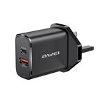 Awei PD8 20W QC + PD Caricabatterie di ricarica rapida Caricabatterie da viaggio Adattatore di potenza, tappo del Regno Unito (nero)