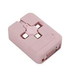 019-1 3 in 1 USB a 8 Pin + Micro USB + USB-C / Type-C Cavo dati telescopico macaron con slot e staffa di stoccaggio, lunghezza del cavo: 1m (rosa)