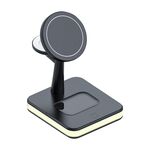 991 3 in 1 15W Induzione elettromagnetica Carica rapida wireless con supporto rotante a 360 gradi (nero)