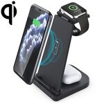 Caricabatterie wireless multifunzione verticale QC 3.0 da 10 W 3 in 1 con funzione di supporto, adatto per telefoni cellulari / Apple Watch / AirPods (nero)