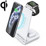 Caricabatterie wireless multifunzione verticale 3 in 1 QC 3.0 da 10 W con funzione di supporto, adatto per telefoni cellulari / Apple Watch / AirPods (bianco)