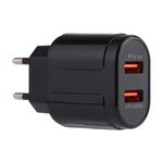 Caricabatterie da viaggio con doppia porta USB LZ-022 5V 2.4A, spina europea (nero)