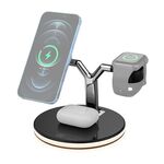 Caricabatterie wireless magnetico multifunzione 3 in 1 da 15 W per telefoni cellulari, orologi Apple e AirPods, con luce LED colorata (nero)