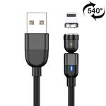 Cavo di ricarica per sincronizzazione dati magnetica rotante da 1 m 3 A USB a 8 pin 540 gradi (nero)