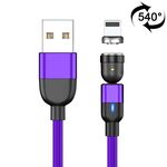 Cavo di ricarica per sincronizzazione dati magnetica rotante da 2 m 3A USB a 8 pin 540 gradi (viola)