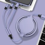 3.5A Liquid Silicone 3 in 1 USB a USB-C / Type-C + 8Pin + Micro USB Cavo di ricarica per sincronizzazione dati retrattile (viola)