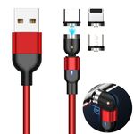 2m 2A Uscita 3 in 1 USB a 8 pin + USB-C / Type-C + Micro USB Cavo di ricarica magnetico con rotazione intrecciata in nylon (rosso)