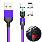1m 2A Uscita 3 in 1 USB a 8 pin + USB-C / Type-C + Micro USB Cavo di ricarica magnetico in nylon intrecciato con rotazione (viola)