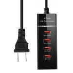 Adattatore per caricabatterie a 4 porte USB 5V 4.1A con cavo di alimentazione, lunghezza cavo: 1,5 m, spina americana (nera)