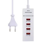 Adattatore per caricabatterie 5V 4.1A 4 porte USB con cavo di alimentazione, lunghezza cavo: 1,5 m, spina europea (bianco)