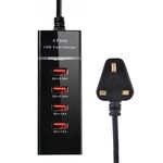Adattatore per caricabatterie a 4 porte USB 5V 4.1A con cavo di alimentazione, lunghezza cavo: 1,5 m, spina UK