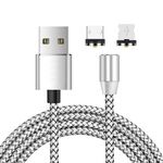 Cavo di ricarica intrecciato in nylon con interfaccia magnetica in metallo 2 in 1 da USB a 8 pin + micro USB, lunghezza: 1 m (argenteo)