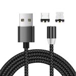 Cavo di ricarica intrecciato in nylon con interfaccia magnetica in metallo 2 in 1 da USB a 8 pin + micro USB, lunghezza: 1 m (nero)