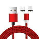 Cavo di ricarica intrecciato in nylon con interfaccia magnetica in metallo 2 in 1 da USB a 8 pin + micro USB, lunghezza: 1 m (rosso)