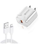 LZ-023 Caricabatteria da viaggio portatile USB QC 3.0 da 18 W + cavo dati da USB a 8 pin da 3 A, spina americana (bianco)