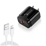 LZ-023 Caricatore da viaggio portatile USB QC 3.0 da 18 W + cavo dati da 3A USB a 8 pin, spina americana (nero)