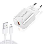 LZ-023 Caricabatterie da viaggio portatile USB QC 3.0 da 18 W + cavo dati da 3A USB a 8 pin, spina europea (bianco)