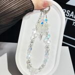 Catena per cellulare con perle a farfalla in cristallo tricolore (bianca)