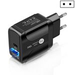 Adattatore di alimentazione per caricabatterie da viaggio a ricarica rapida PD + QC 3.0 da 18 W con funzione di indicazione LED (spina europea nera)