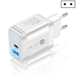 Adattatore di alimentazione caricabatterie da viaggio a ricarica rapida PD + QC 3.0 da 18 W con funzione di indicazione LED (spina europea bianca)