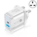 Adattatore di alimentazione per caricabatterie da viaggio a ricarica rapida PD + QC 3.0 da 18 W con funzione di indicazione LED (spina UK bianca)