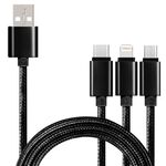 5 PCS 2A 3 in 1 USB a USB-C / Type-C + 8 Pin + Cavo dati intrecciato Micro USB (nero)