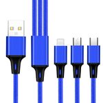 2 pezzi ZZ034 USB a 8 Pin + USB-C / Type-C + Micro USB 3 in 1 Cavo di ricarica veloce, Stile: Mini-Blue