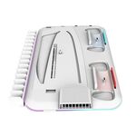 Supporto di raffreddamento multifunzionale per PS5 Slim/Pro con stazione di ricarica per controller e supporto per dischi di gioco (bianco)