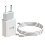 Ivone AD-33 2 in 1 2.1A Porta USB singolo Caricabatterie da viaggio + 1M USB a 8 pin Cable Set, spina EU (bianco)