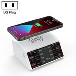 838W 9 in 1 100W 4 PD 3.0 USB-C / Type-C + 4 QC 3.0 Porte USB Caricatore wireless Digital Display Digital, Plug US (White)