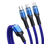 6A 66W 3 in 1 da USB a 8 pin + micro USB + USB-C / tipo CAVO di dati intrecciato di ricarica (blu)