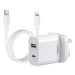 REMAX RP-U68 20W USB + USB-C/Type-C Set di caricabatterie rapido a doppia interfaccia, specifica: Spina UK (bianco)