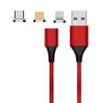 M11 3 in 1 3A USB a 8 Pin + Micro USB + USB-C / Type-C Nylon Cavo dati magnetico intrecciato in nylon, lunghezza del cavo: 1m (rosso)