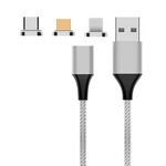 M11 3 in 1 3A USB a 8 Pin + micro USB + USB-C / Type-C Nylon Cavo magnetico intrecciato in treccia, cavo: 2m (argento)