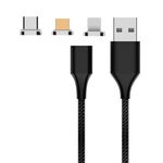 M11 3 in 1 5A USB a 8 Pin + Micro USB + USB-C / Type-C Nylon Cavo dati magnetico intrecciato, lunghezza del cavo: 2m (nero)