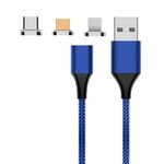 M11 3 in 1 5A USB a 8 PIN + Micro USB + USB-C / Type-C Nylon Cavo dati magnetico intrecciato, lunghezza del cavo: 2m (blu)