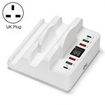 Caricabatterie a doppio wireless multifunzionale F6 con supporto per telefono e display corrente, tappo del Regno Unito