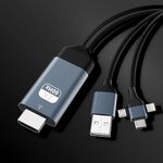 P8J alluminio 3 in 1 8 pin + micro USB + USB-C / TYPE-C a cavo HDTV, lunghezza del cavo: 2m