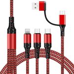 5 in 1 3A USB + USB-C / TYPE-C a 8 PIN + Micro USB + USB-C / Type-C Interfaccia a due colori Cavo di ricarica rapido intrecciato a due colori, lunghezza del cavo: 1,2 m (rosso)