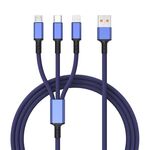 Cavo intrecciato 3A 3 in 1 da USB a tipo C / 8 pin / Micro USB, lunghezza cavo: 1,2 m (blu)