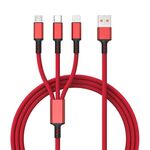 Cavo intrecciato 3A 3 in 1 da USB a tipo C / 8 pin / Micro USB per ricarica rapida, lunghezza cavo: 1,2 m (rosso)