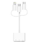 3 in 1 8 pin e micro USB e lettore di schede da tipo C a TF e SD Adattatore USB OTG Extender (bianco)