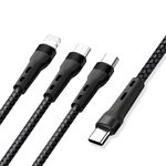 Cavo dati di ricarica da 100 W 6A da tipo C a 8 pin + tipo C + micro USB, 1,3 m (nero)