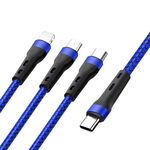 Cavo dati di ricarica da 100 W 6A da tipo C a 8 pin + tipo C + micro USB, 1,3 m (blu)